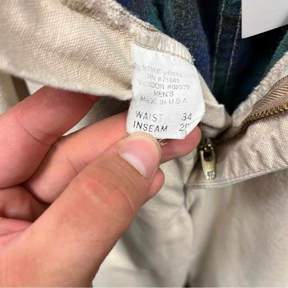 Vintage L.L. Bean Khaki Pleated Insulated Blanket Lined Tapered Pants 34x29